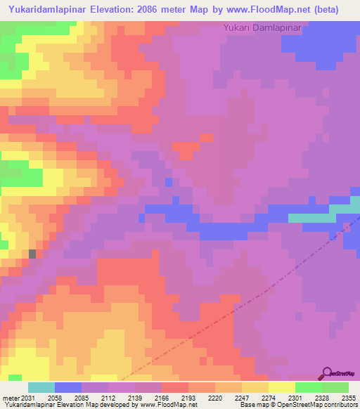 Yukaridamlapinar,Turkey Elevation Map