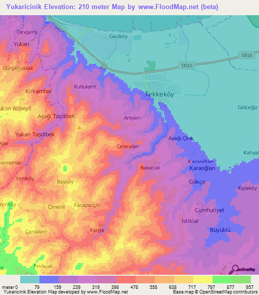 Yukaricinik,Turkey Elevation Map