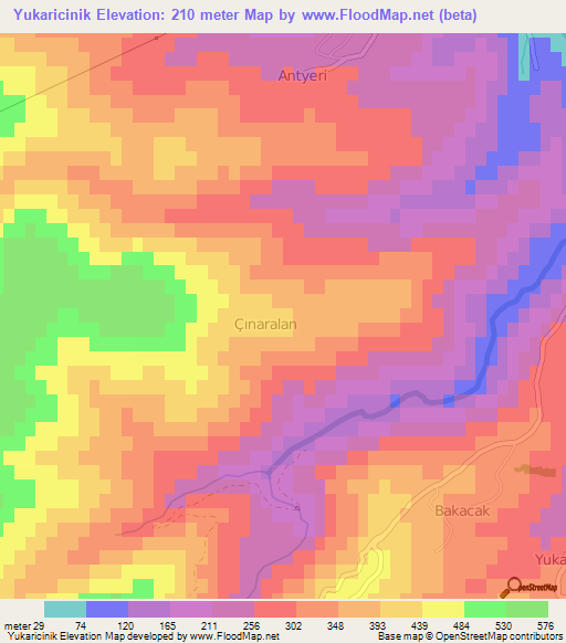 Yukaricinik,Turkey Elevation Map