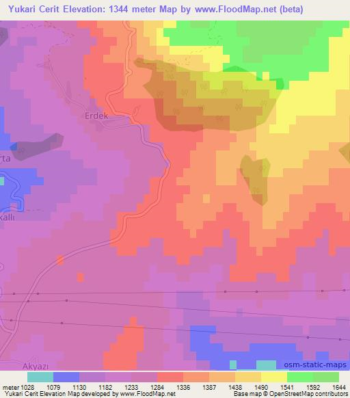 Yukari Cerit,Turkey Elevation Map