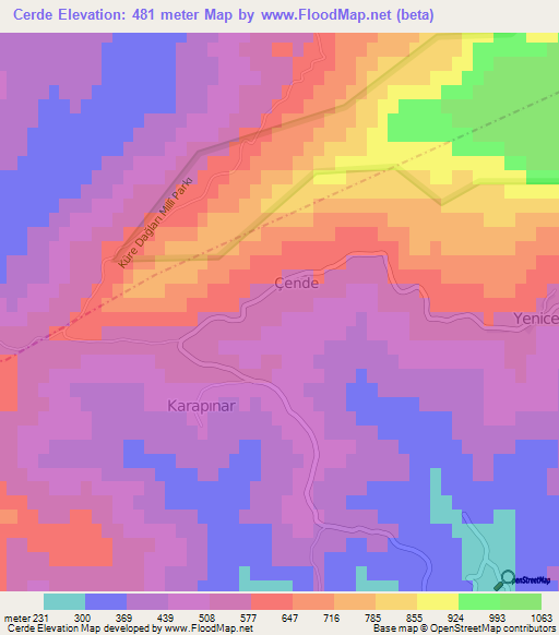 Cerde,Turkey Elevation Map