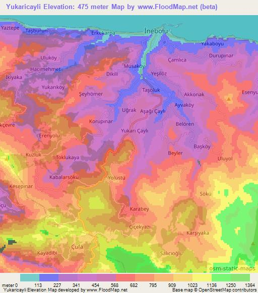 Yukaricayli,Turkey Elevation Map