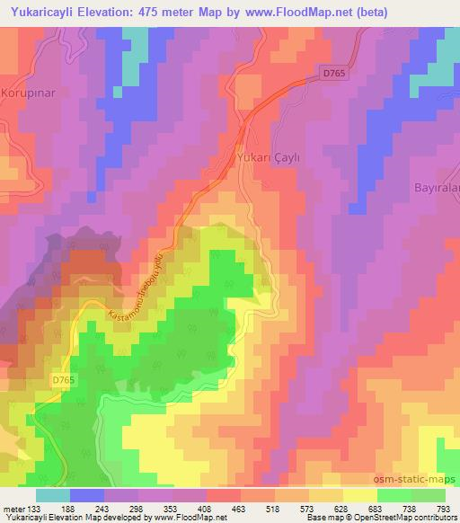 Yukaricayli,Turkey Elevation Map