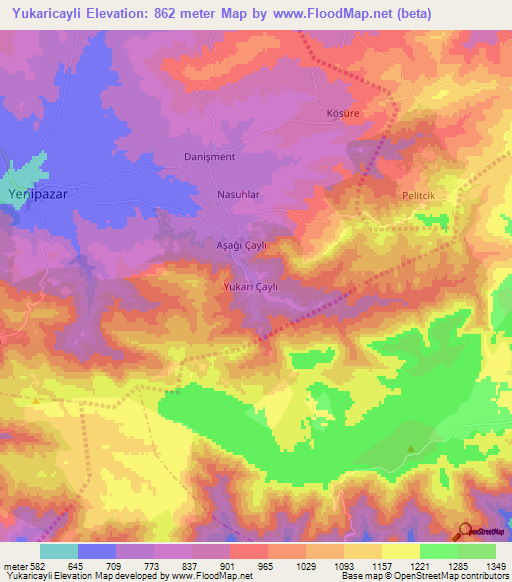 Yukaricayli,Turkey Elevation Map