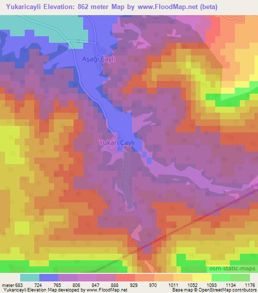 Yukaricayli,Turkey Elevation Map