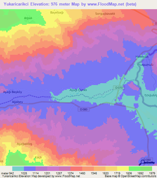 Yukaricarikci,Turkey Elevation Map