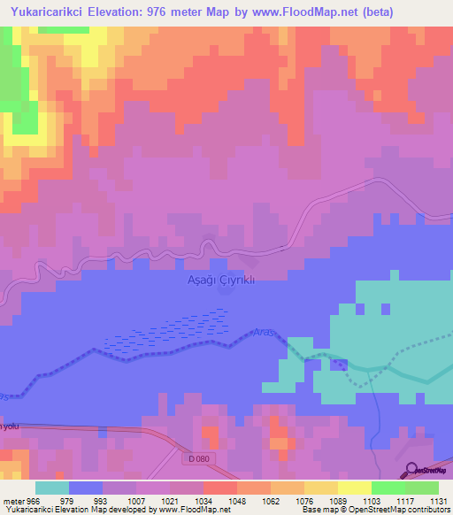 Yukaricarikci,Turkey Elevation Map