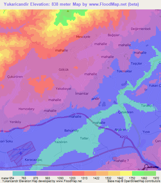 Yukaricandir,Turkey Elevation Map