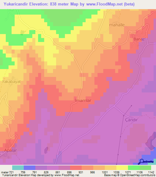 Yukaricandir,Turkey Elevation Map