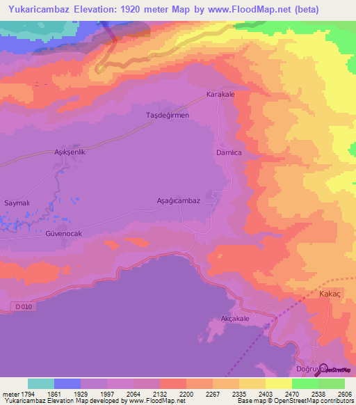 Yukaricambaz,Turkey Elevation Map