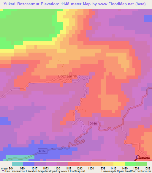 Yukari Bozcaarmut,Turkey Elevation Map