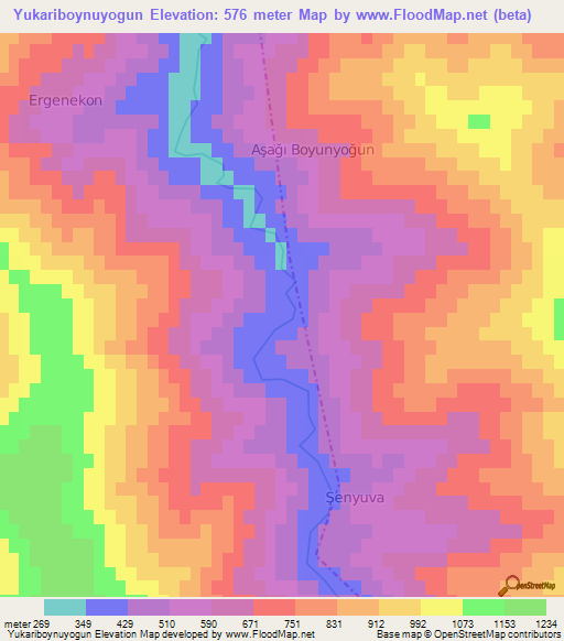 Yukariboynuyogun,Turkey Elevation Map