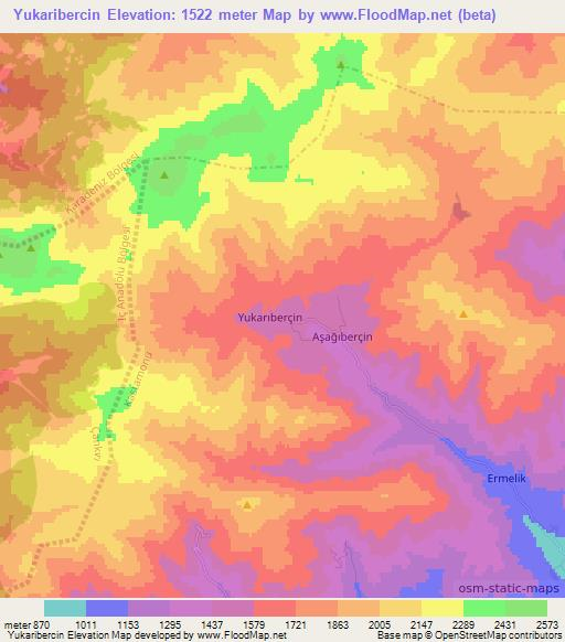 Yukaribercin,Turkey Elevation Map