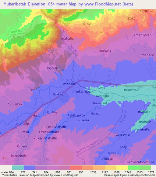 Yukaribatak,Turkey Elevation Map