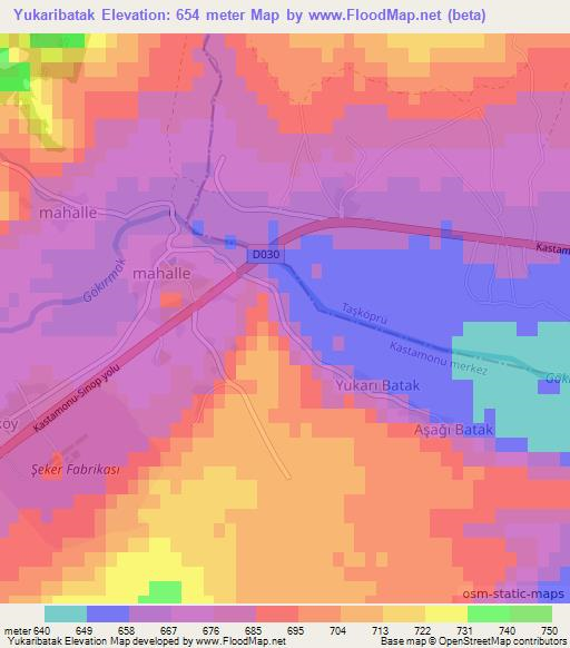 Yukaribatak,Turkey Elevation Map