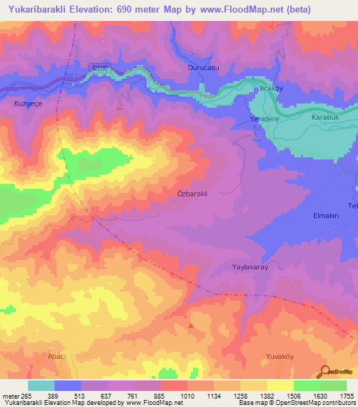 Yukaribarakli,Turkey Elevation Map