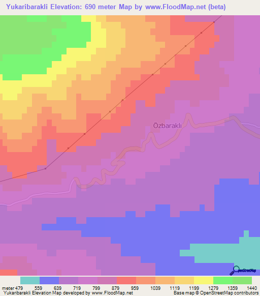 Yukaribarakli,Turkey Elevation Map