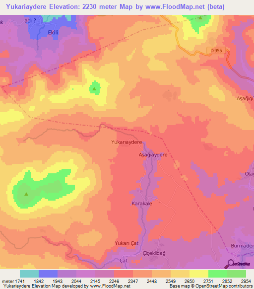 Yukariaydere,Turkey Elevation Map