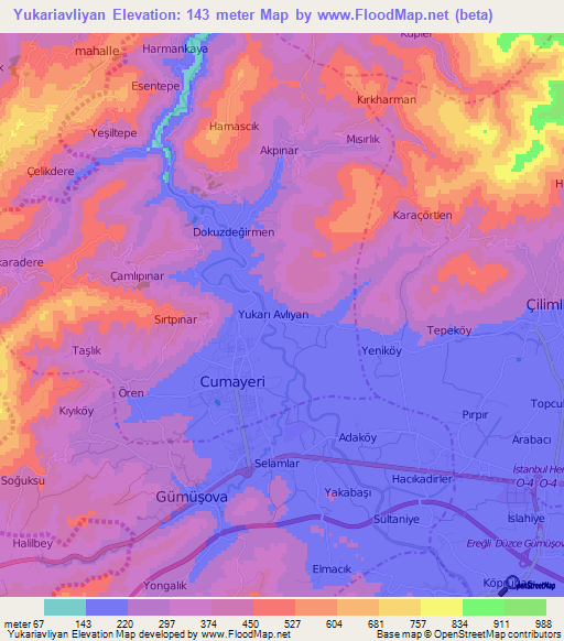 Yukariavliyan,Turkey Elevation Map