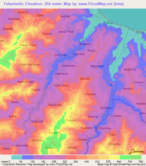 Yukariardic,Turkey Elevation Map