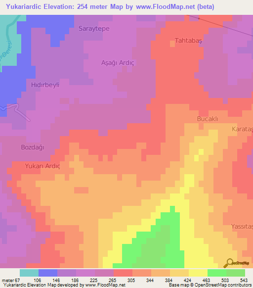 Yukariardic,Turkey Elevation Map