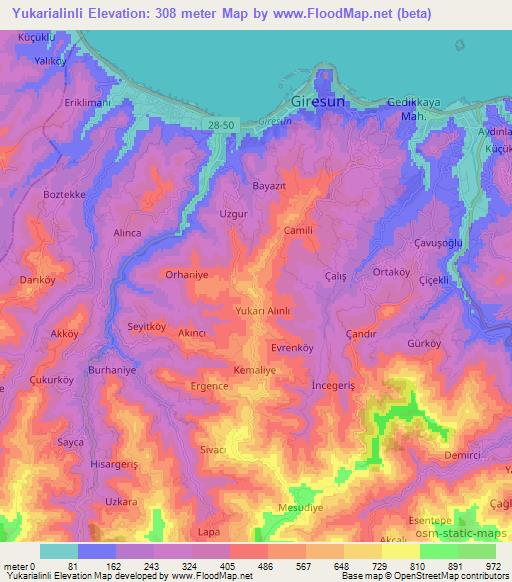 Yukarialinli,Turkey Elevation Map