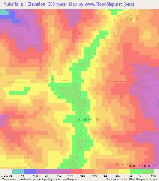 Yukarialinli,Turkey Elevation Map