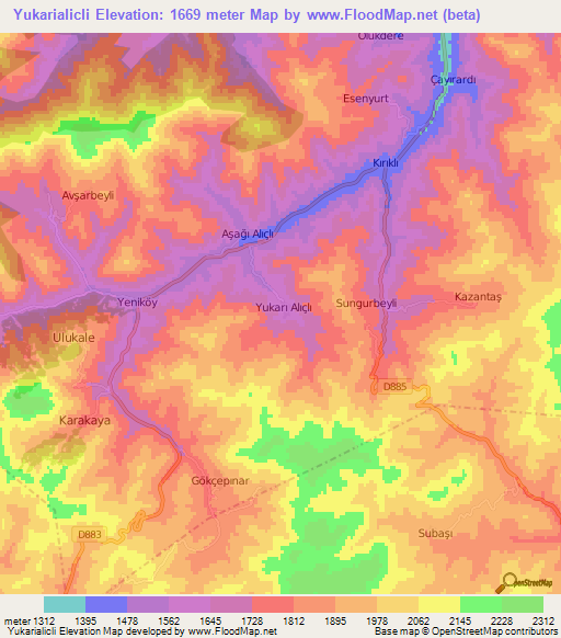 Yukarialicli,Turkey Elevation Map