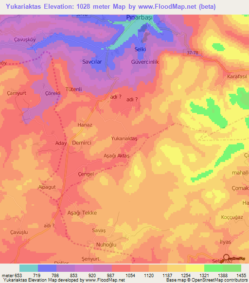 Yukariaktas,Turkey Elevation Map