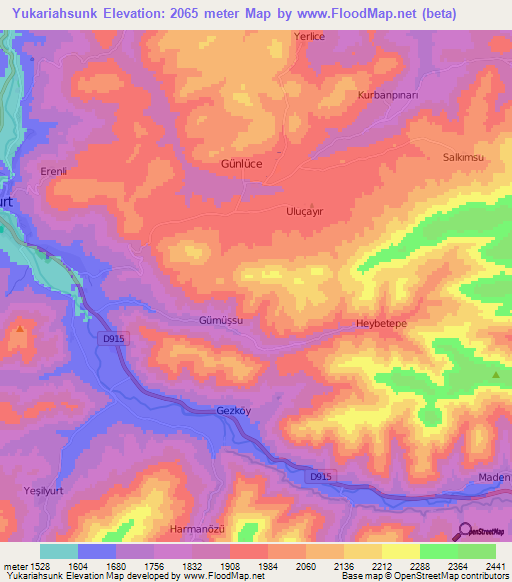 Yukariahsunk,Turkey Elevation Map