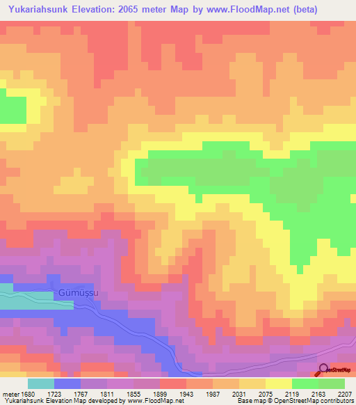 Yukariahsunk,Turkey Elevation Map