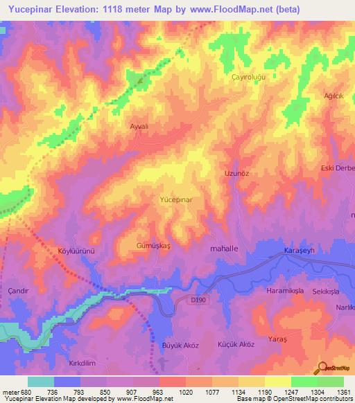 Yucepinar,Turkey Elevation Map