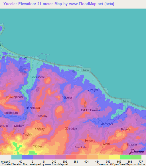 Yuceler,Turkey Elevation Map