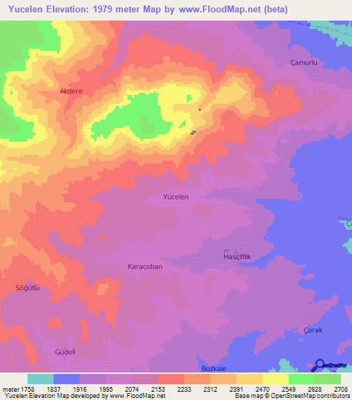 Yucelen,Turkey Elevation Map