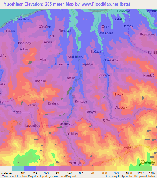 Yucehisar,Turkey Elevation Map