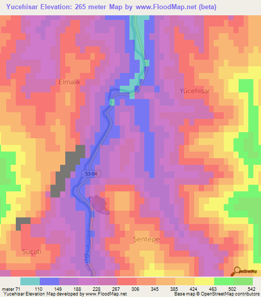 Yucehisar,Turkey Elevation Map