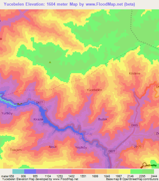 Yucebelen,Turkey Elevation Map