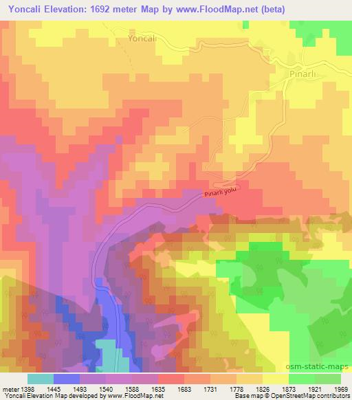 Yoncali,Turkey Elevation Map