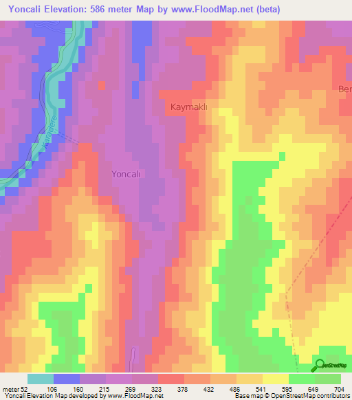 Yoncali,Turkey Elevation Map