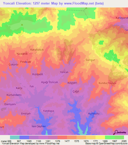 Yoncali,Turkey Elevation Map