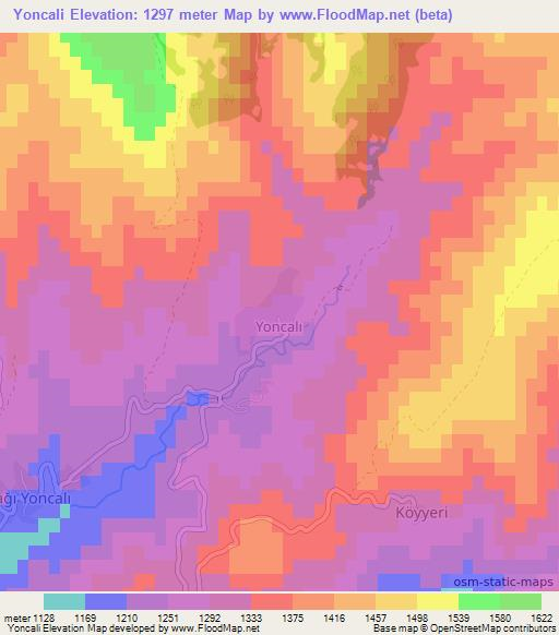 Yoncali,Turkey Elevation Map