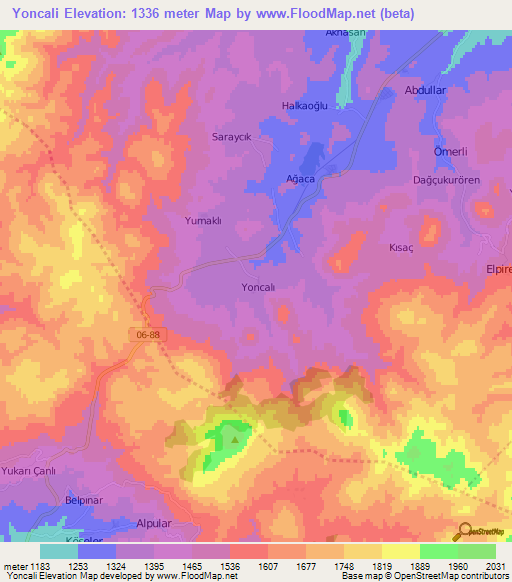 Yoncali,Turkey Elevation Map