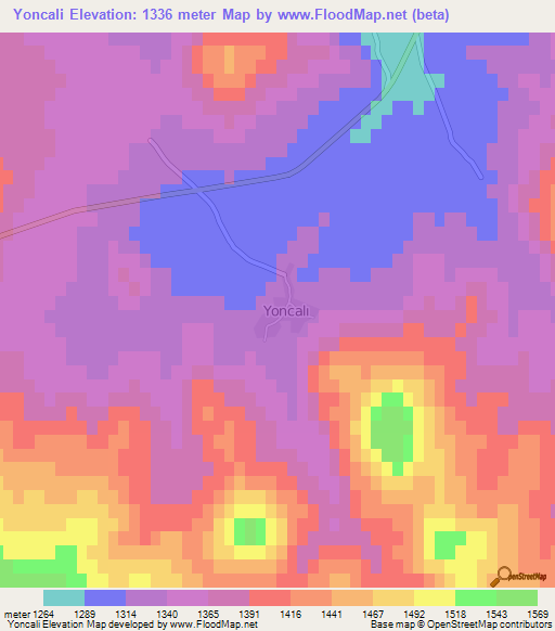 Yoncali,Turkey Elevation Map