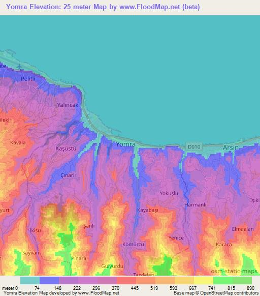 Yomra,Turkey Elevation Map