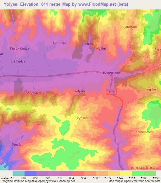 Yolyani,Turkey Elevation Map