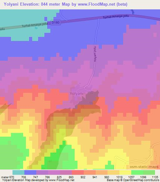 Yolyani,Turkey Elevation Map