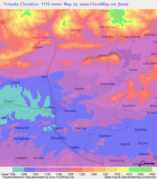 Yolyaka,Turkey Elevation Map