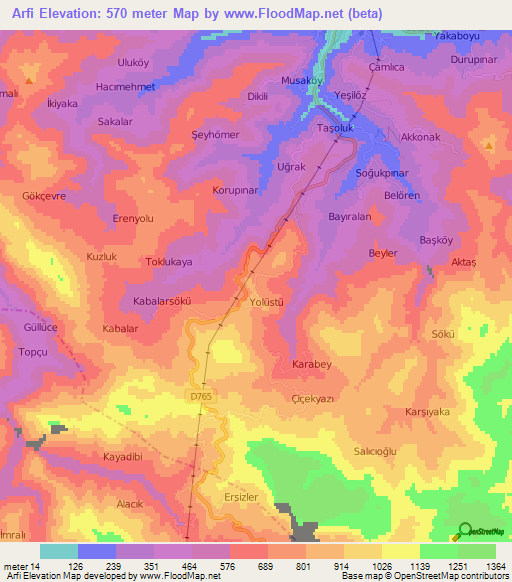 Arfi,Turkey Elevation Map