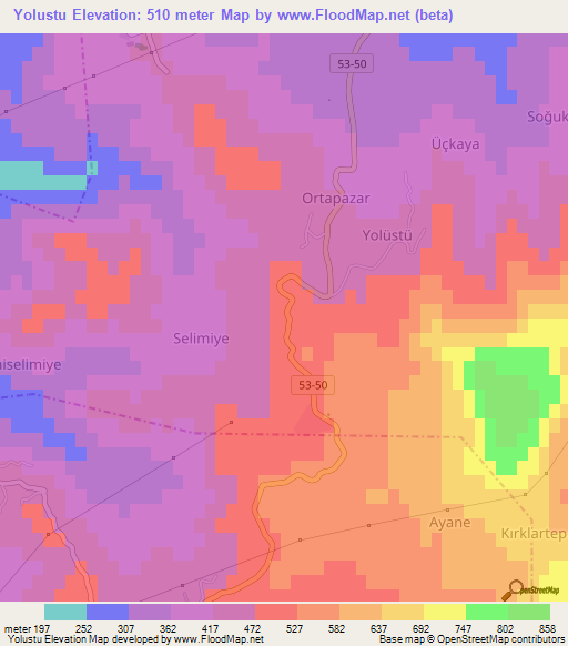 Yolustu,Turkey Elevation Map