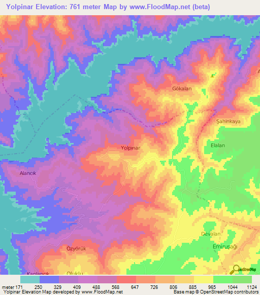 Yolpinar,Turkey Elevation Map